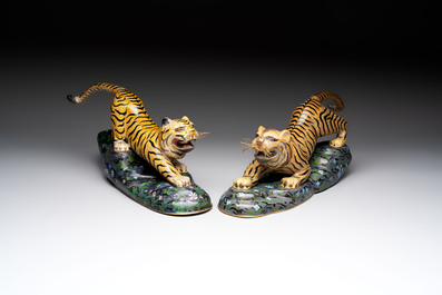 A pair of Chinese cloisonn&eacute; tigers, Republic