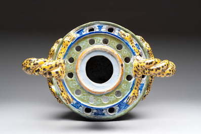 A large polychrome Nevers faience pot-pourri or flower arranging vase, France, 17th C.
