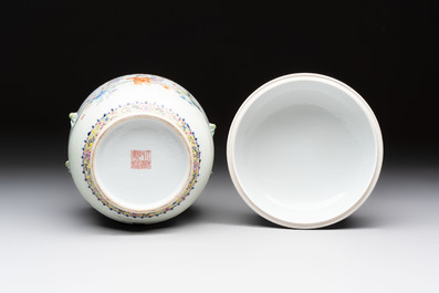 A Chinese famille rose 'playing boys' bowl and cover, Qianlong mark, Republic