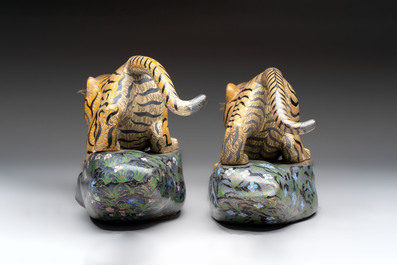 A pair of Chinese cloisonn&eacute; tigers, Republic