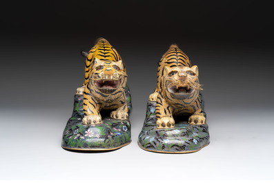 A pair of Chinese cloisonn&eacute; tigers, Republic