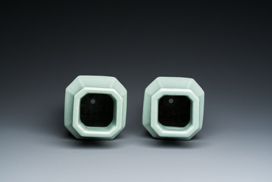 A pair of Chinese celadon-glazed octagonal vases, Xuantong mark and of the period