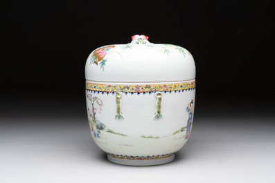 A Chinese famille rose 'playing boys' bowl and cover, Qianlong mark, Republic