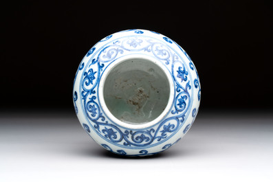 A Chinese blue and white jar with floral design, Ming