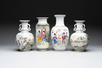 11 Chinese famille rose vases, Guang Hua Yi Pin 光華藝品, Qianlong and Jingdezhen marks, 20th C.