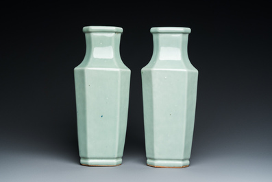 A pair of Chinese celadon-glazed octagonal vases, Xuantong mark and of the period