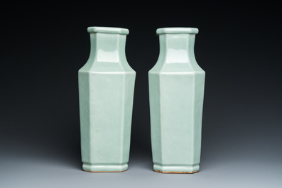 A pair of Chinese celadon-glazed octagonal vases, Xuantong mark and of the period