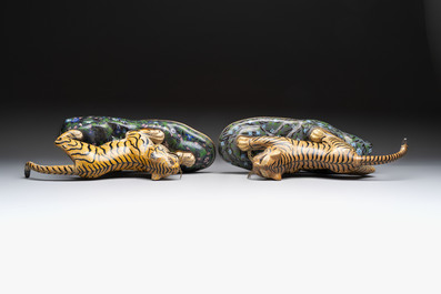 A pair of Chinese cloisonn&eacute; tigers, Republic