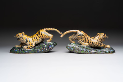 A pair of Chinese cloisonn&eacute; tigers, Republic