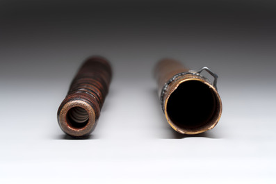 A Japanese bamboo flute with a gilt and lacquered silver-mounted wooden case, Yamada Jokasai 常嘉齋 mark, Edo, 18/19th C.