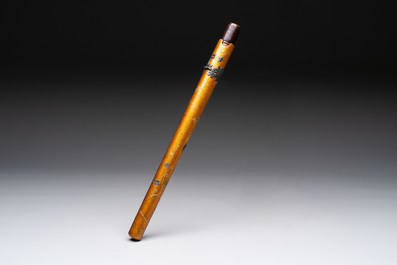 A Japanese bamboo flute with a gilt and lacquered silver-mounted wooden case, Yamada Jokasai 常嘉齋 mark, Edo, 18/19th C.