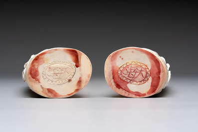 Two pairs of Chinese ivory 'elegant beauty' carvings, 'Da Hai 大海' mark, 19/20th C.