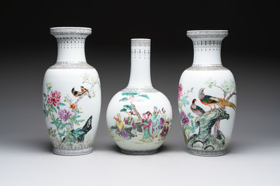 11 Chinese famille rose vases, Guang Hua Yi Pin 光華藝品, Qianlong and Jingdezhen marks, 20th C.