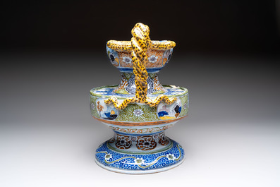 A large polychrome Nevers faience pot-pourri or flower arranging vase, France, 17th C.