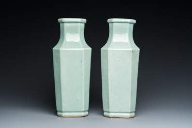 A pair of Chinese celadon-glazed octagonal vases, Xuantong mark and of the period