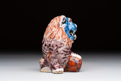 A polychrome Dutch Delft model of a lion, 18th C.