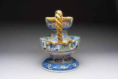 A large polychrome Nevers faience pot-pourri or flower arranging vase, France, 17th C.