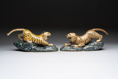A pair of Chinese cloisonn&eacute; tigers, Republic