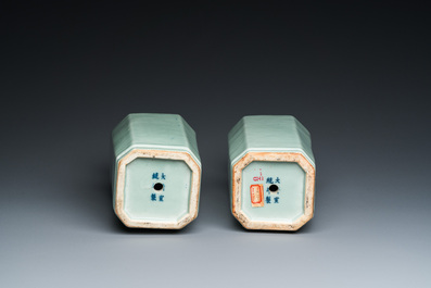 A pair of Chinese celadon-glazed octagonal vases, Xuantong mark and of the period