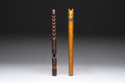 A Japanese bamboo flute with a gilt and lacquered silver-mounted wooden case, Yamada Jokasai 常嘉齋 mark, Edo, 18/19th C.