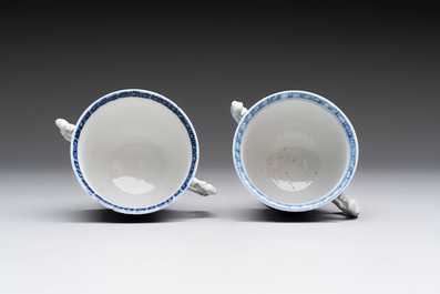 A varied collection of eight Chinese blue and white vases, two teapots and two loving cups, Kangxi/Qianlong