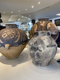 Three Chinese painted pottery jars, Majiayao Yangshao culture, 3/2nd millennium B.C.