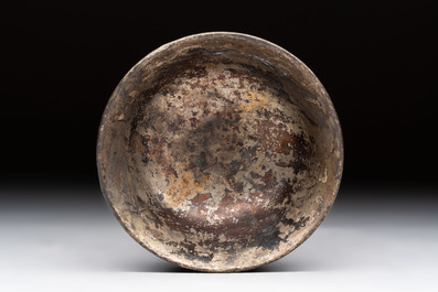 A Chinese silver-lined laque burgaut&eacute; bowl with figural design, Kangxi
