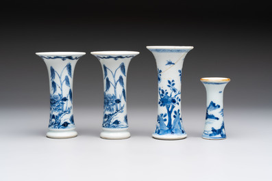 A varied collection of eight Chinese blue and white vases, two teapots and two loving cups, Kangxi/Qianlong