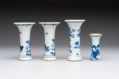 A varied collection of eight Chinese blue and white vases, two teapots and two loving cups, Kangxi/Qianlong