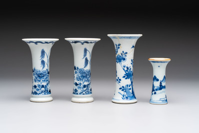 A varied collection of eight Chinese blue and white vases, two teapots and two loving cups, Kangxi/Qianlong