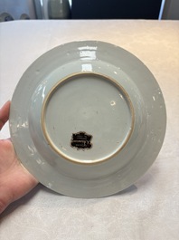 A Chinese famille rose bianco-sopra-bianco 'Peter The Great in Zaandam' plate, Qianlong