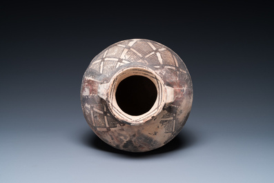 Three Chinese painted pottery jars, Majiayao Yangshao culture, 3/2nd millennium B.C.