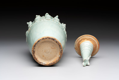 A Chinese qingbai-glazed covered urn applied with zodiac figures, Song