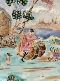 A Chinese famille rose bianco-sopra-bianco 'Peter The Great in Zaandam' plate, Qianlong