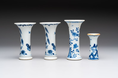 A varied collection of eight Chinese blue and white vases, two teapots and two loving cups, Kangxi/Qianlong