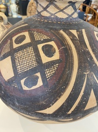 Three Chinese painted pottery jars, Majiayao Yangshao culture, 3/2nd millennium B.C.