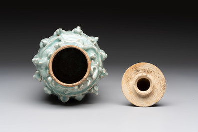 A Chinese qingbai-glazed covered urn applied with zodiac figures, Song