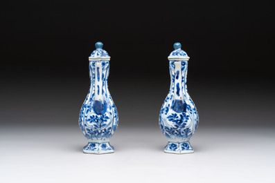 Three Chinese Imari-style teapots and two blue and white jugs, Kangxi