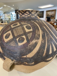 Three Chinese painted pottery jars, Majiayao Yangshao culture, 3/2nd millennium B.C.