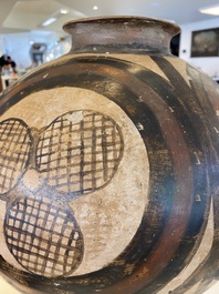 Three Chinese painted pottery jars, Majiayao Yangshao culture, 3/2nd millennium B.C.