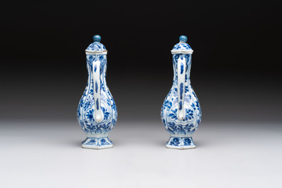 Three Chinese Imari-style teapots and two blue and white jugs, Kangxi