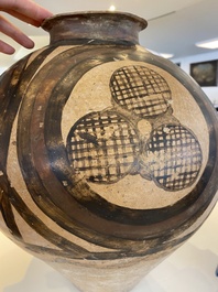 Three Chinese painted pottery jars, Majiayao Yangshao culture, 3/2nd millennium B.C.