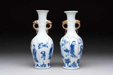 A pair of Chinese blue and white 'Long Eliza and playing boys' vases, Kangxi