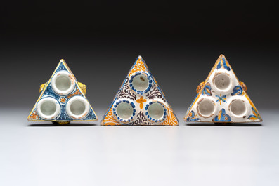 A collection of six polychrome Spanish triangular spice boxes, Talavera, 18th C.