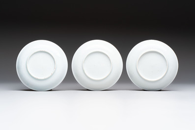 A set of six Chinese famille rose 'peacock' cups and saucers, Yongzheng