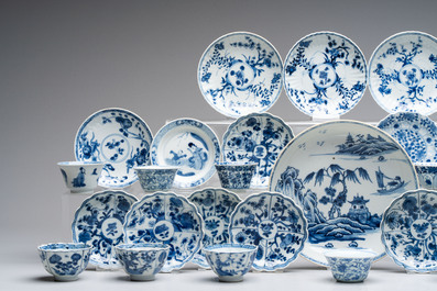 A collection of 31 Chinese blue and white tea wares, Wanli and Chenghua marks, Kangxi
