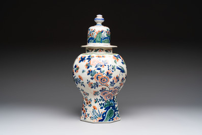 A Dutch delft cashmere palette vase and cover with birds among flowering branches, ca. 1700
