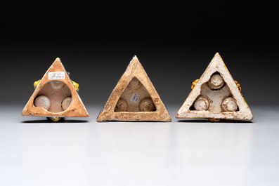 A collection of six polychrome Spanish triangular spice boxes, Talavera, 18th C.