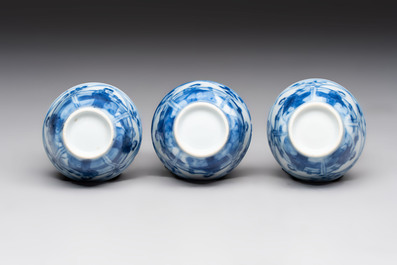 Six Chinese blue and white cups and ten saucers, Kangxi