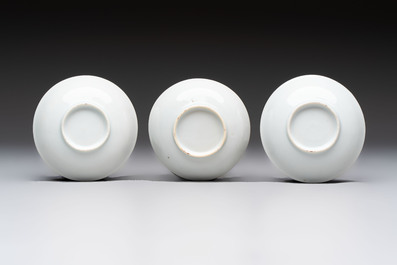 Six Chinese blue and white cups and ten saucers, Kangxi